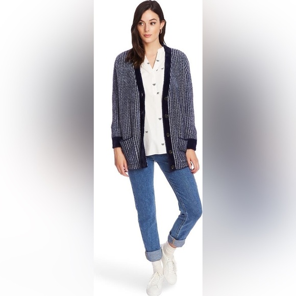 NEW Court & Rowe Houndstooth Eyelash Knit Cardigan in Navy Crush - Picture 6 of 6
